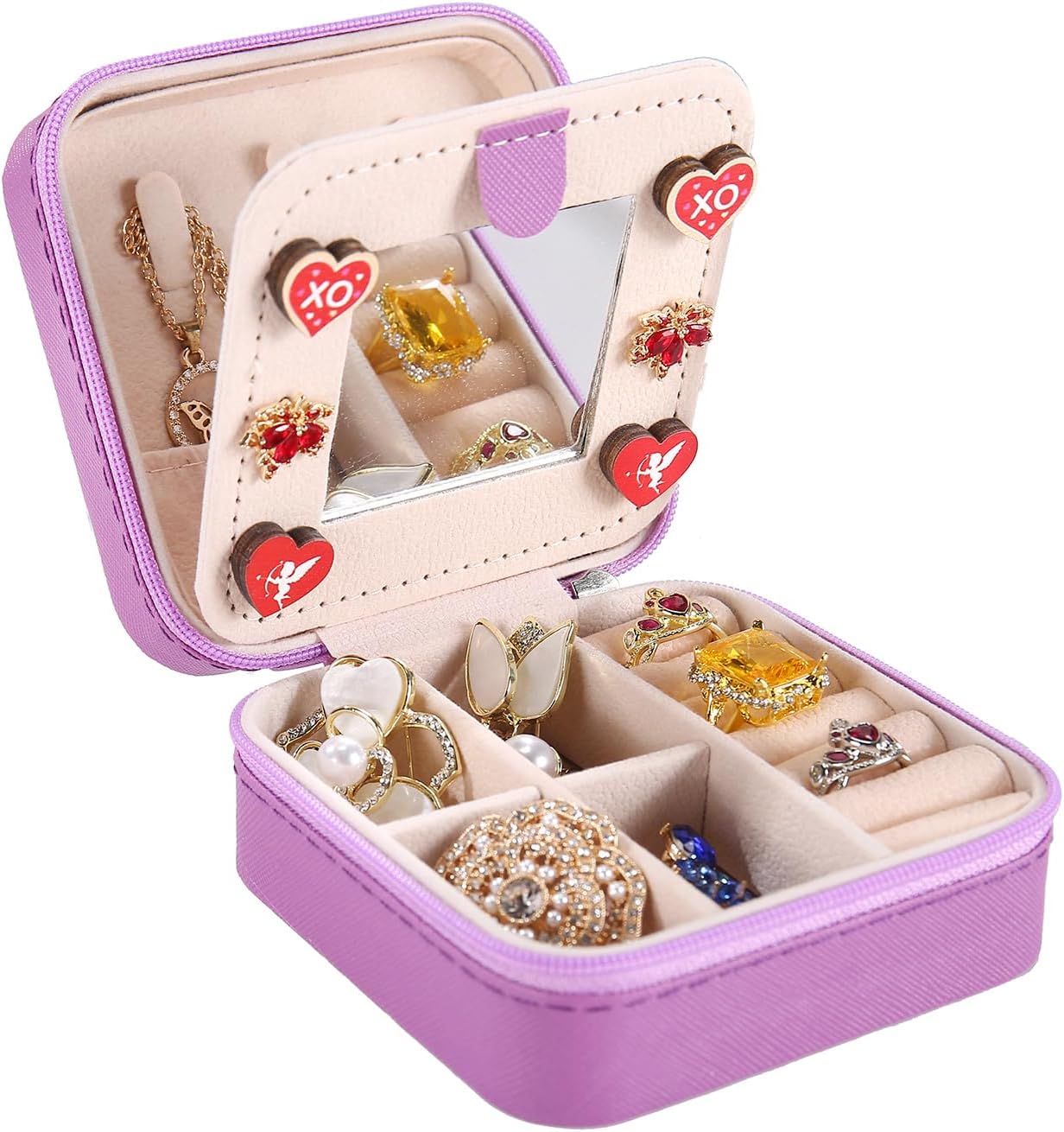 Travel jewelry box Travel Jewelry Organizer Small box Gift for Girls Women with Mirror