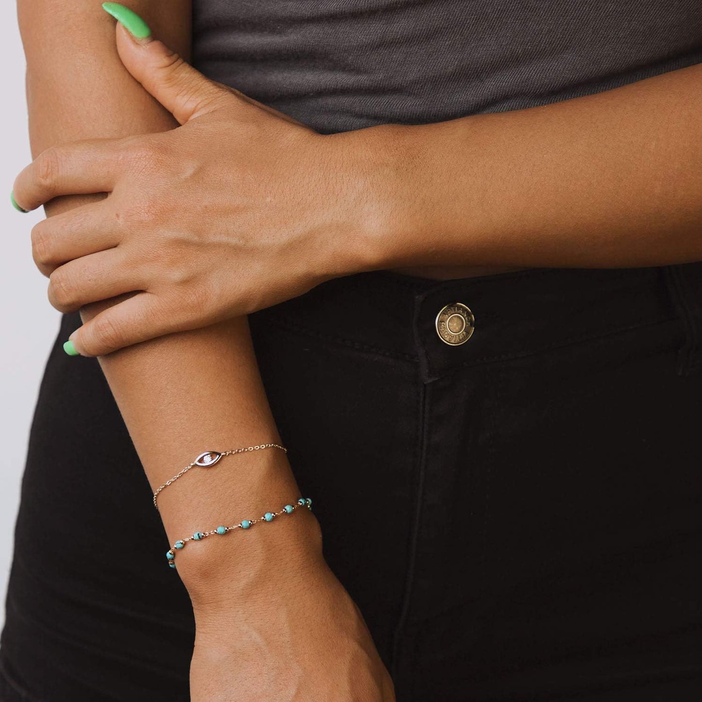 Gold Round Turquoise Beaded Bracelets,14K Gold Plated Handmade Cute Dainty Bracelet for Women