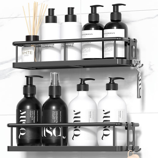 Shower Caddy Adhesive, Rustproof Shower Shelves ,Shower Storage with Removable Hooks
