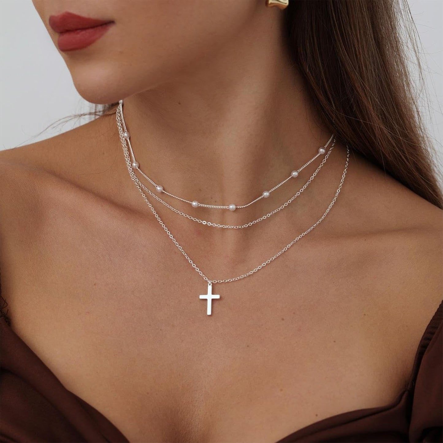Two-Tone Cross Necklace, 14K Gold & Silver Plated Minimalist Dainty Chain, Religious Gift & Everyday Jewelry for Women