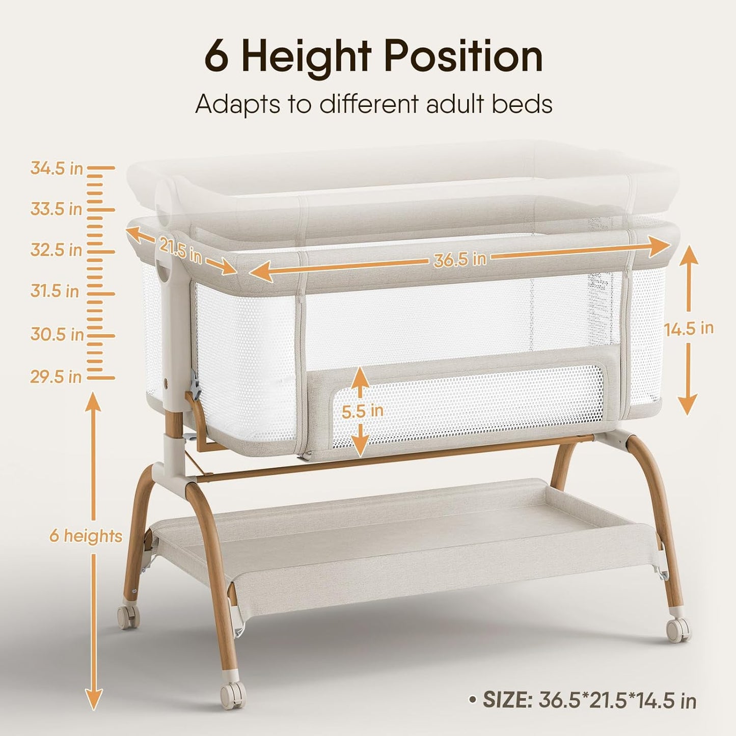 3-in-1 Baby Bassinet Bedside Sleeper with Mattress and Soft, Breathable Sheet, Full-Mesh Sides