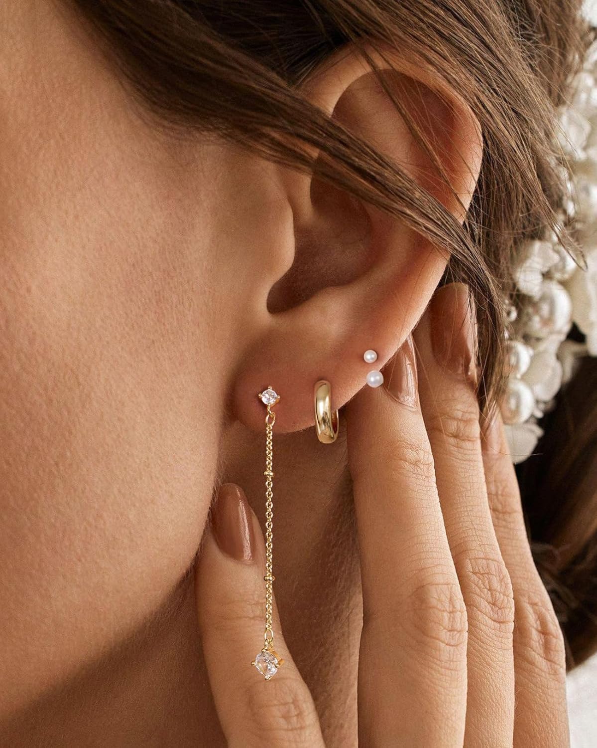 Pearl Earrings: 14k Gold-plated Cubic Zirconia Accented Pearl Drop Dangle Wedding Engagement Earrings For Women Bridal Bridesmaid