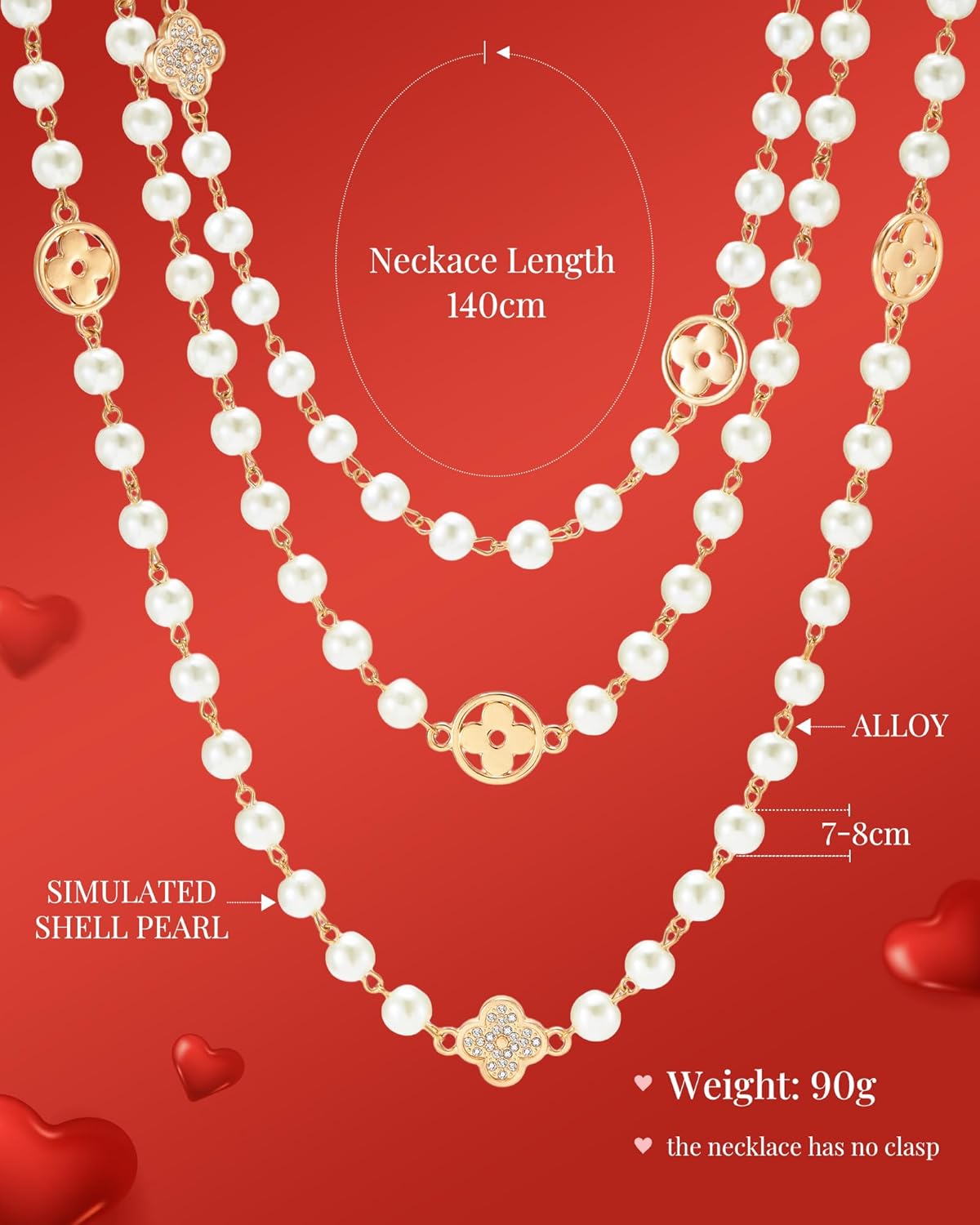 8MM Simulated Pearl Layered Necklace - 3 Strand Dainty Vintage Jewelry for Women