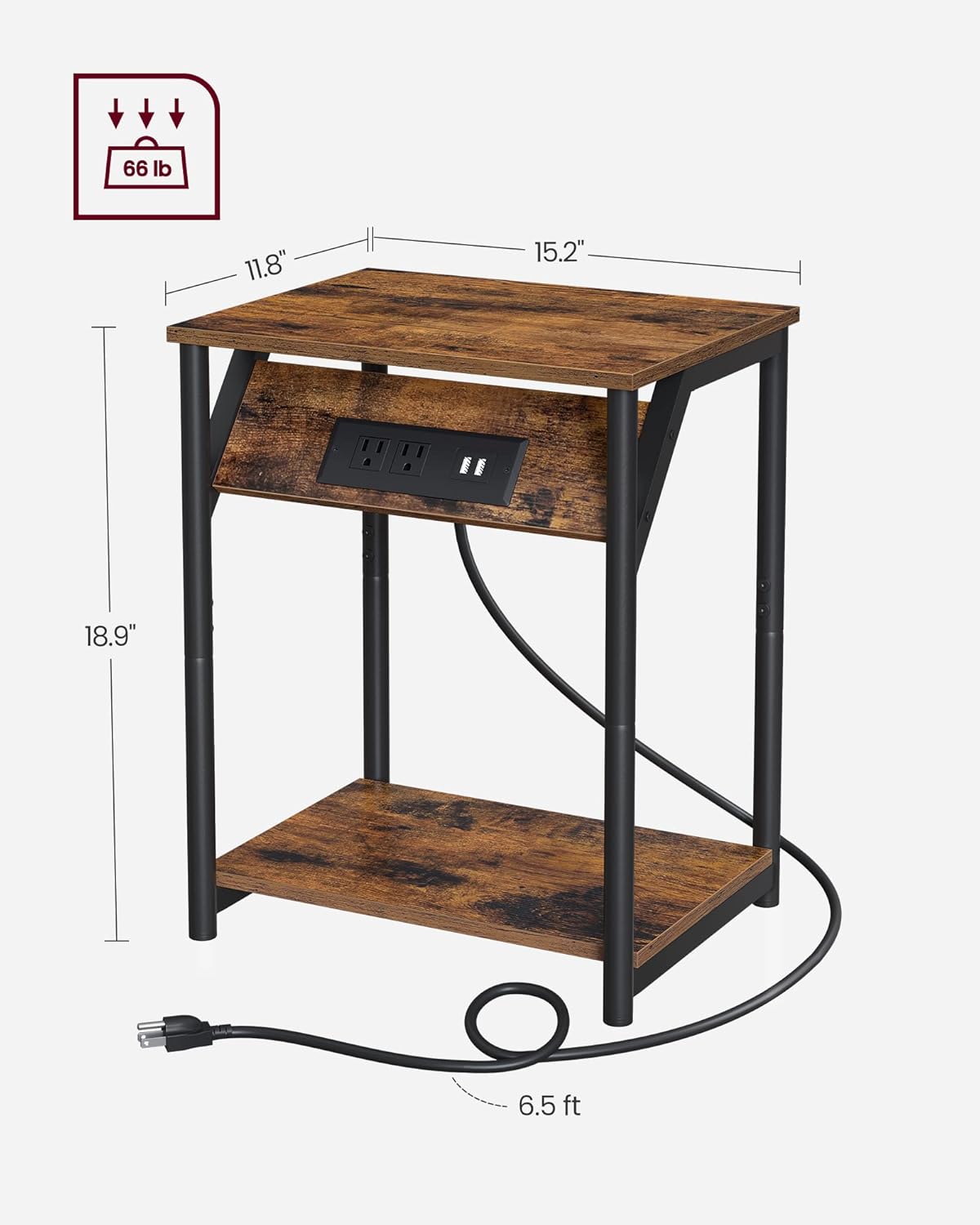Small Side Tables, Nightstand with Outlets and USB Ports, Bedside Table with Storage Shelf