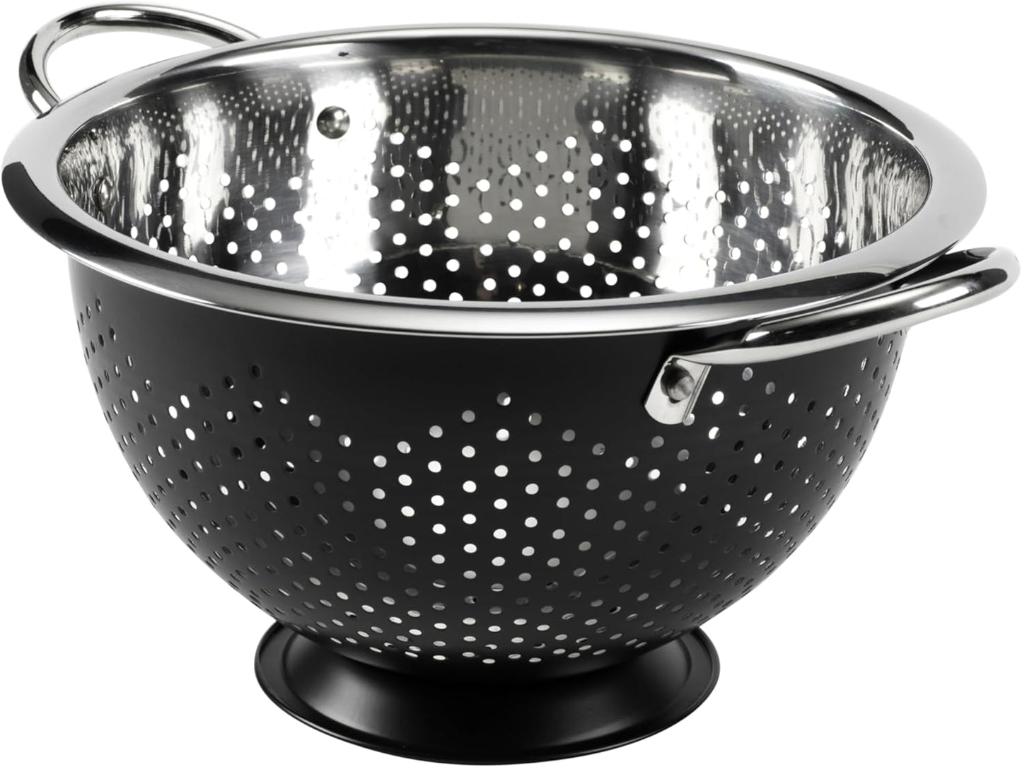 Gourmet Colander, 5qt capacity, Stainless Steel with Handles and Elevated Pedestal Foot, Bold Black