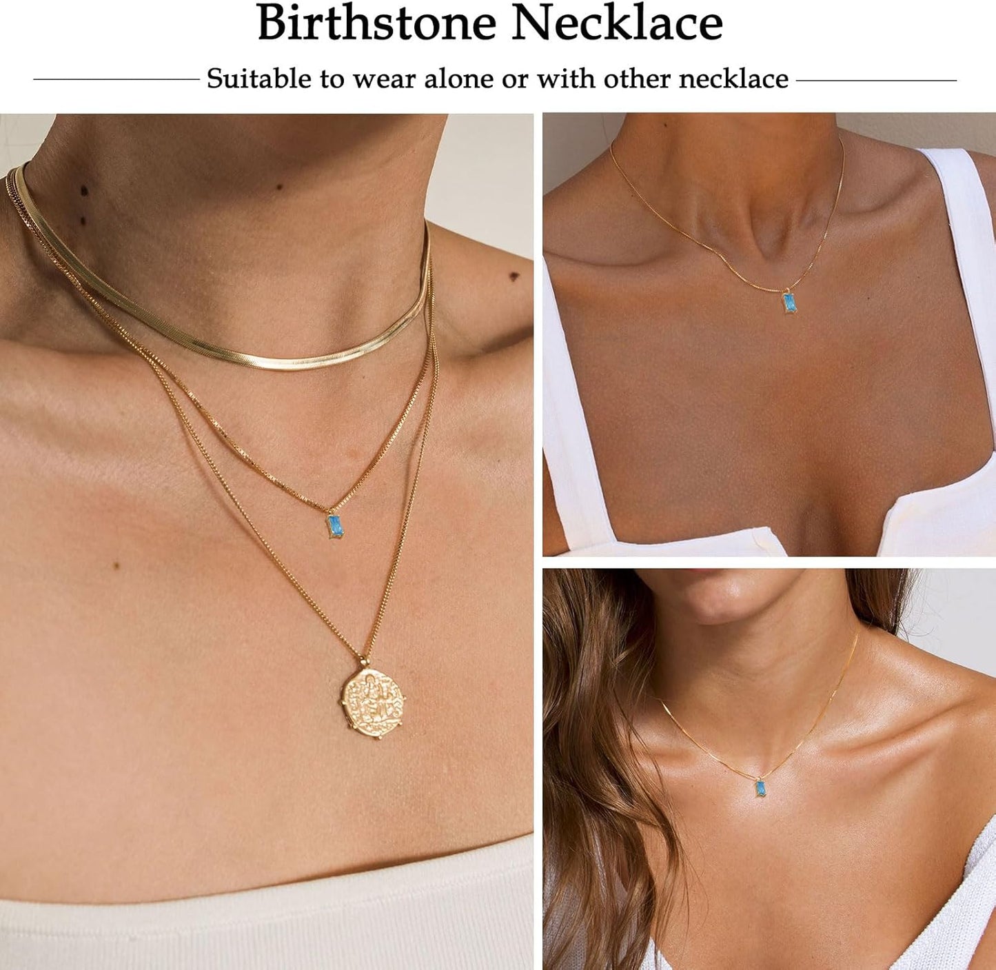 Emerald Birthstone Necklace, 14K Gold Plated Dainty Pendant for Women & Mothers, Green Cubic Zirconia Birthday Gift Jewelry
