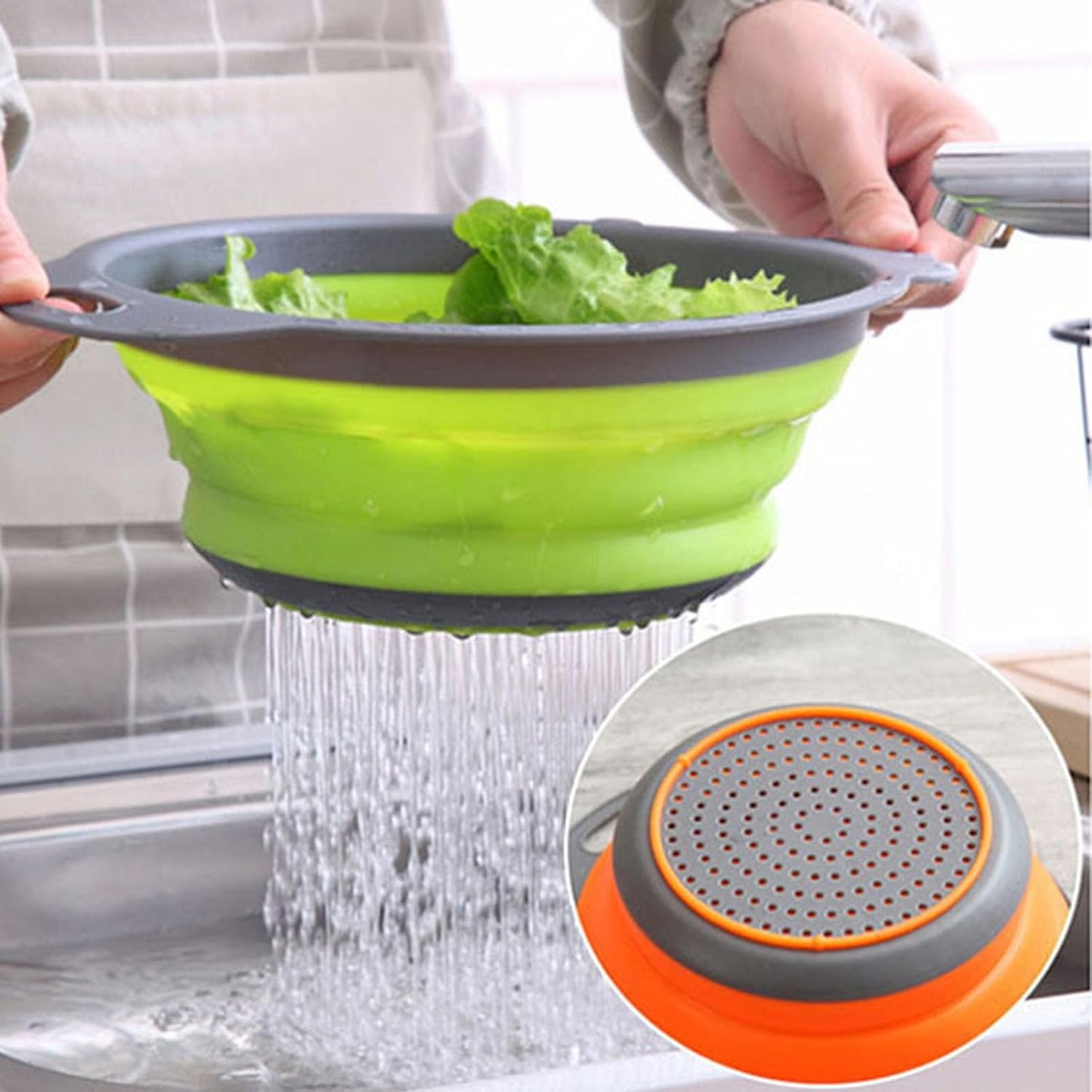 Collapsible Colander Set of Perfect for Draining Pasta, Vegetable and fruit for Kitchen and Travel Use (green)