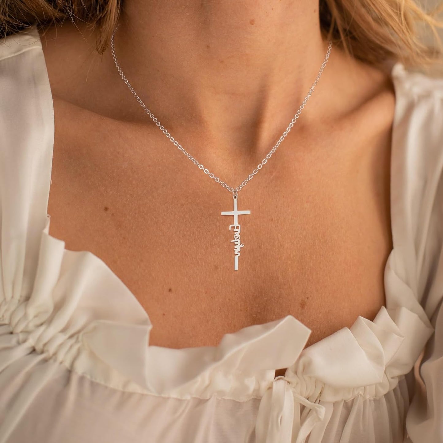 Dainty Small Cross Necklace, 14K Gold Silver Plated Religious Pendant Charm, Baptism Easter Faith Jewelry Gift for Women