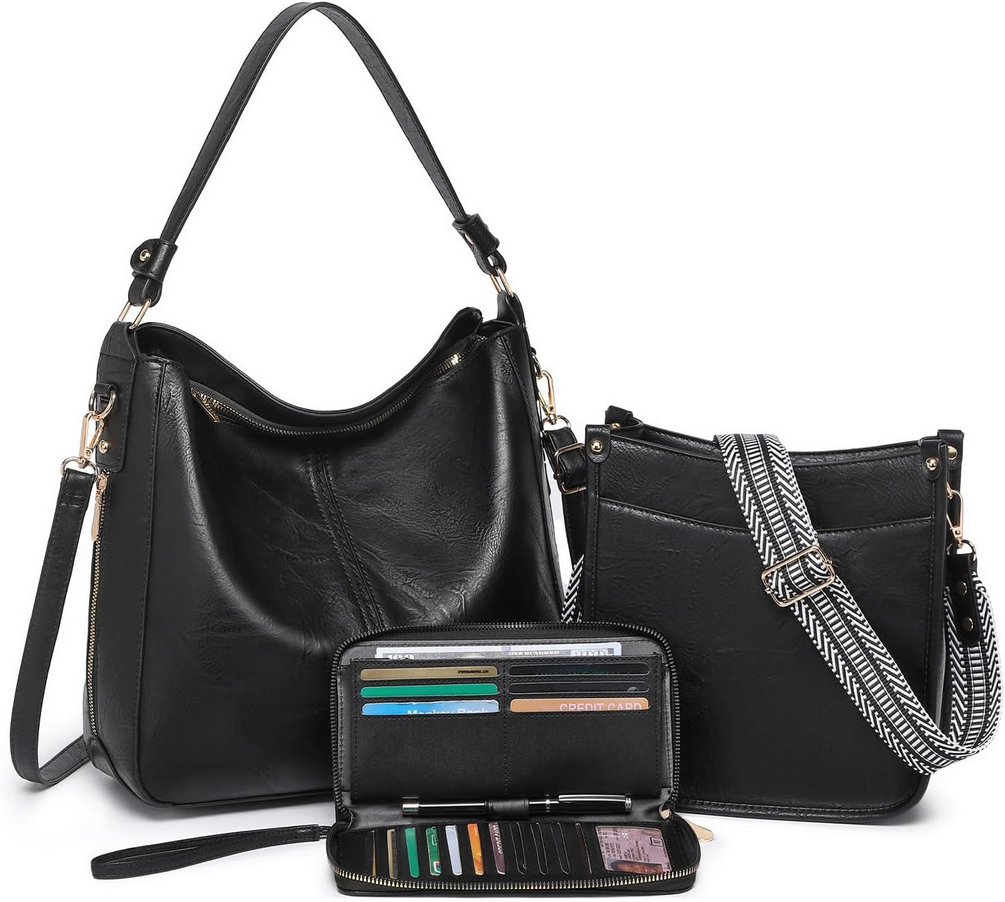3PCS Crossbody Bags Set Large Leather Purse Shoulder Handbags with Wallet Adjustable Straps