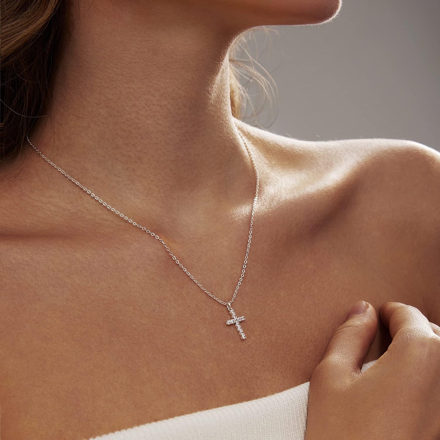 Cross Necklace - 18K Gold/Silver Plated With Cubic Zirconia, Simple Layered Design Dainty Religious Jewelry Gift For Women