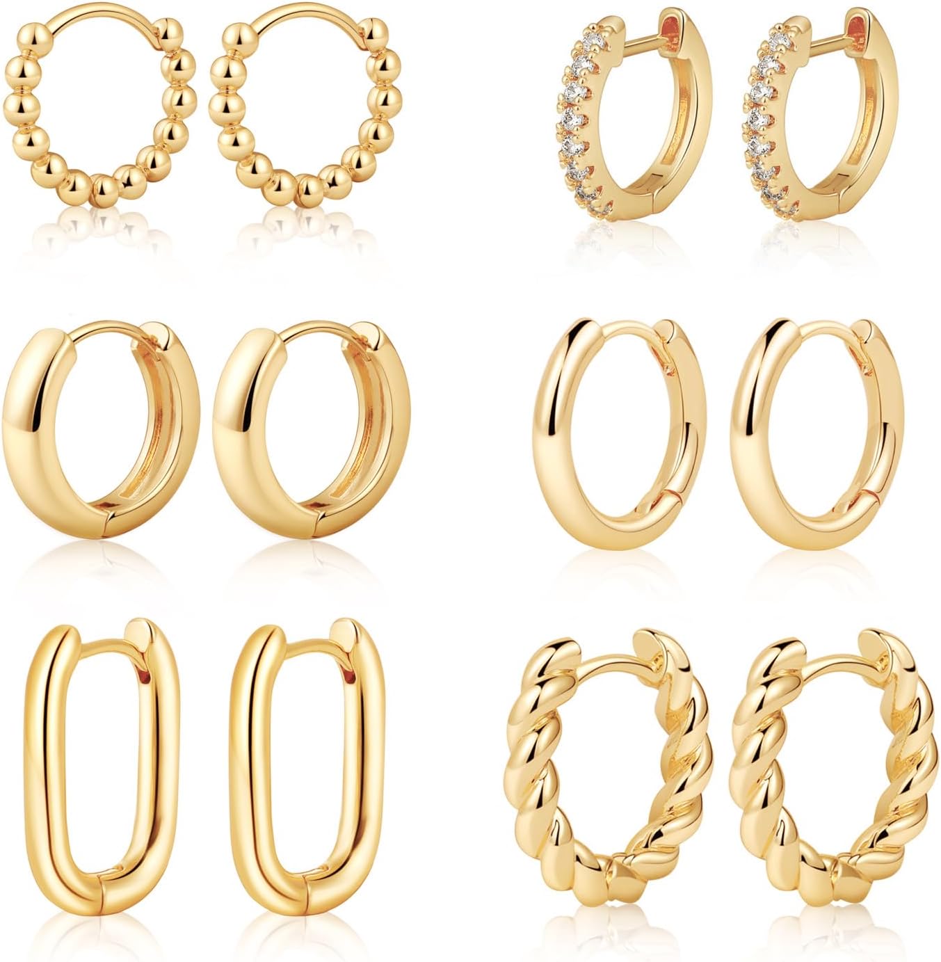Gold Chunky Hoop Earrings Set for Women, 14K Gold Plated Twisted Huggie Hoop Earring Thick Open Lightweight Chunky Hoop