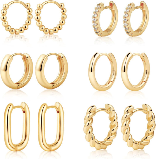 Gold Chunky Hoop Earrings Set for Women, 14K Gold Plated Twisted Huggie Hoop Earring Thick Open Lightweight Chunky Hoop