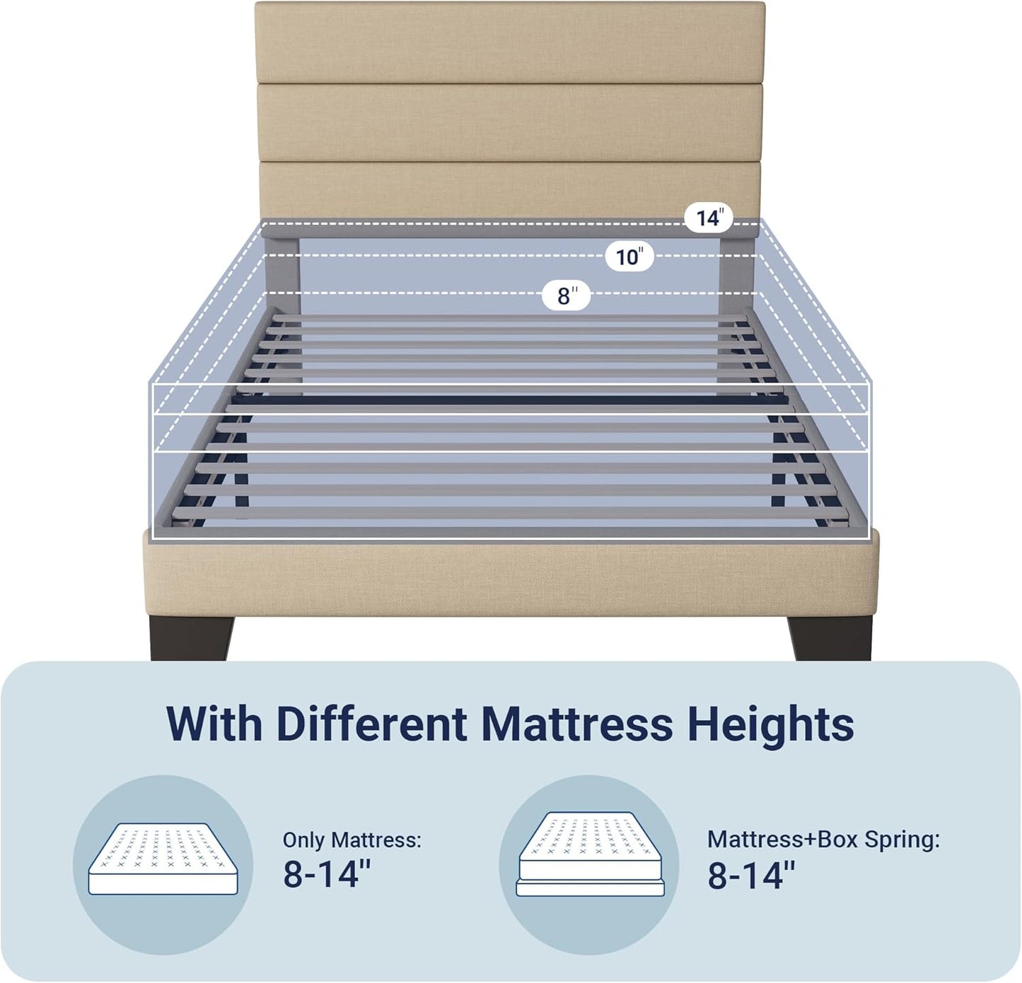 Twin Size, Platform Bed Frame with Fabric Upholstered and Wooden Slats Support, /No Box Spring Needed