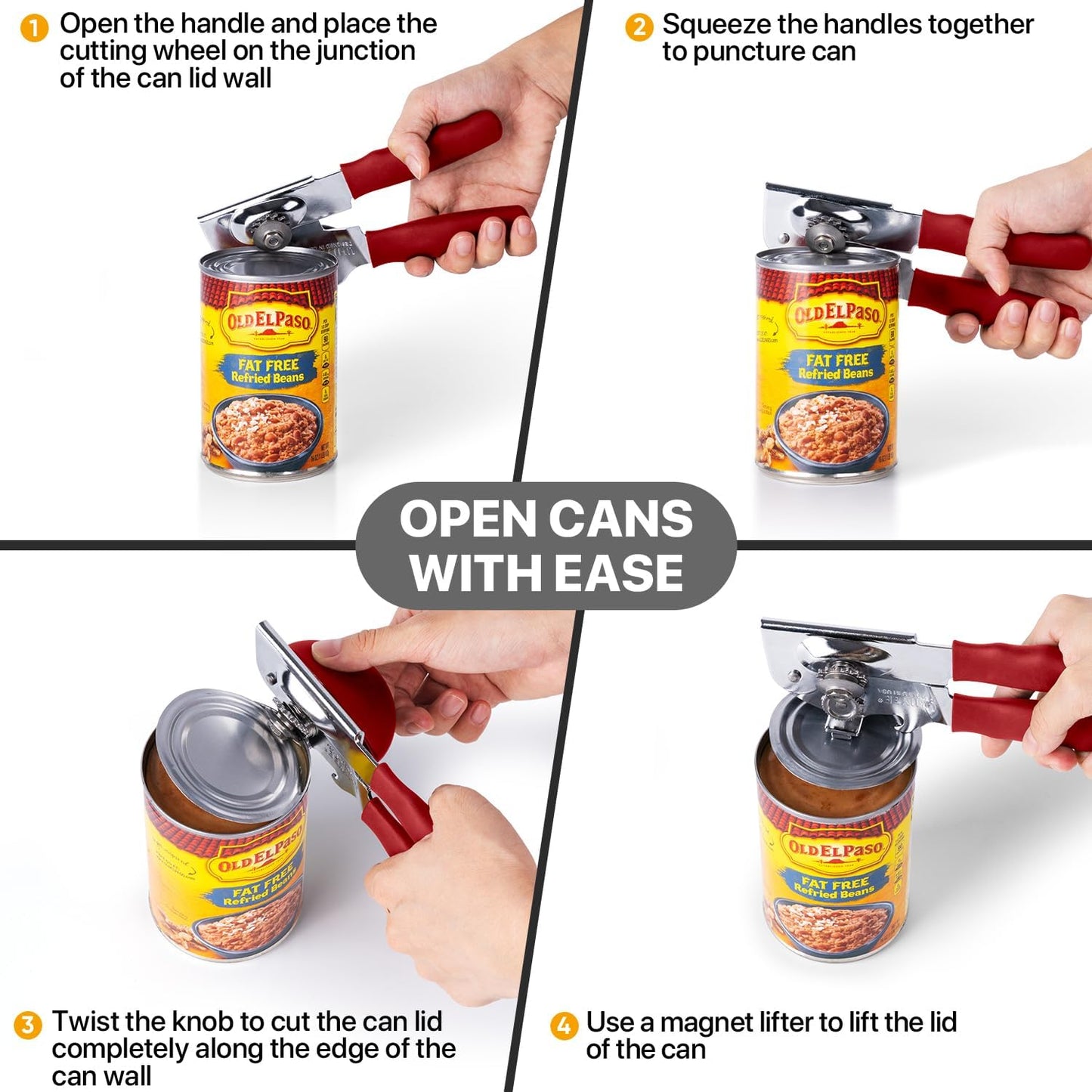 Manual Can Opener for Seniors, Heavy Duty with Comfort Grip & Magnet for Kitchen Camping