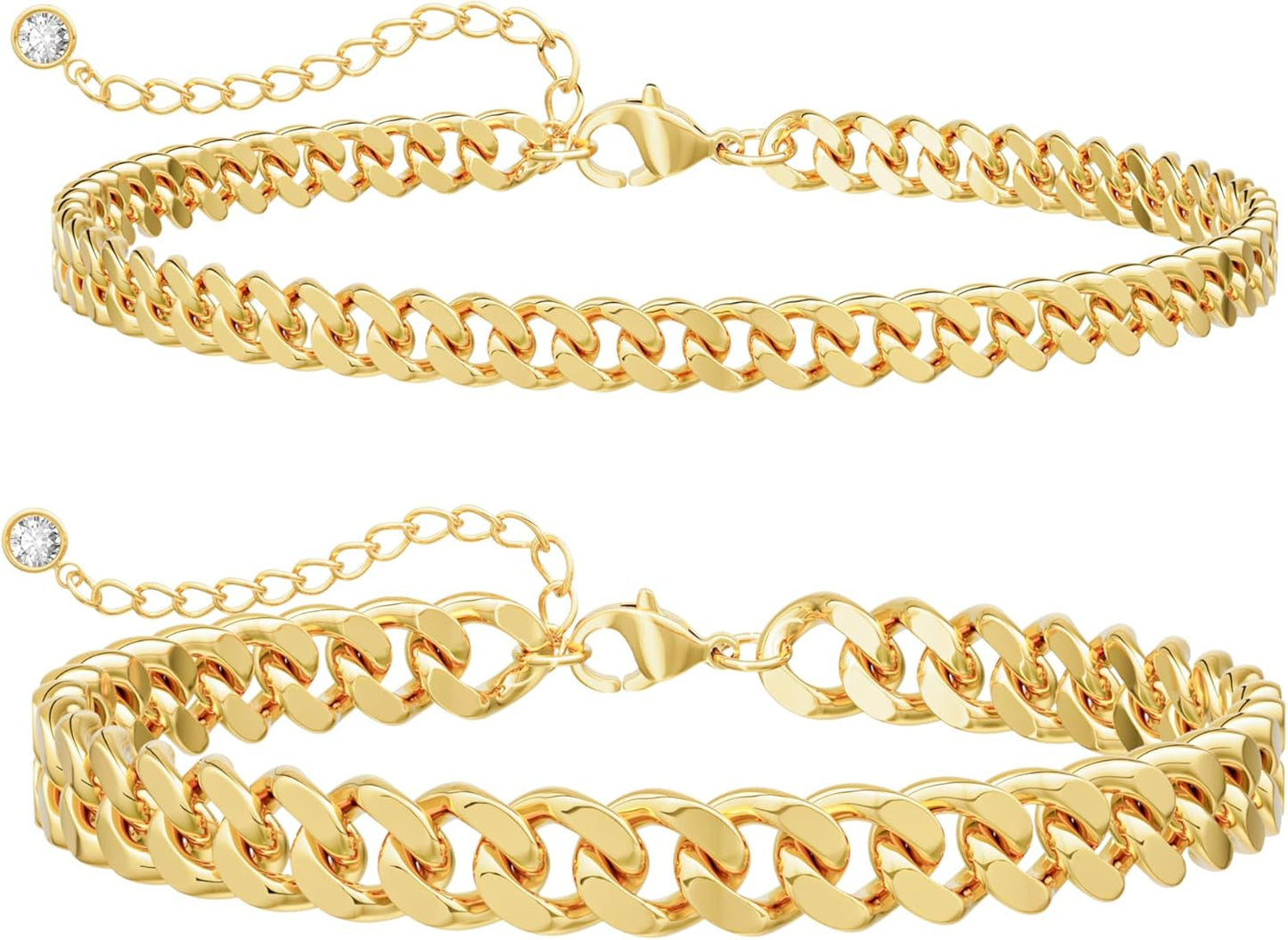 Women Dainty Gold Anklets Trendy Layered  Stackable Chunky Cuban Link Chian Anklet Bracelet Set