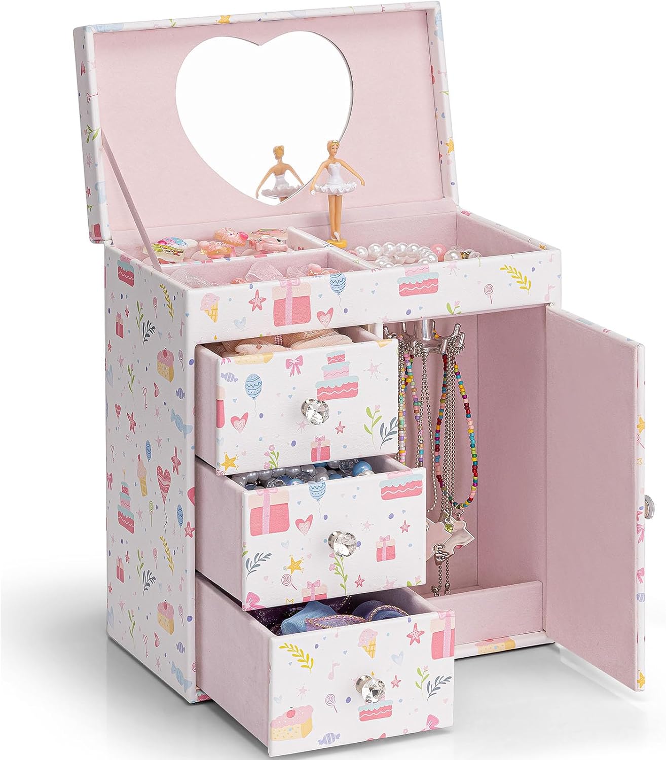 Musical Jewelry Box Girls, with Ballerina for Birthday Bedroom Decor, 4 Layer Girl Jewelry Gifts