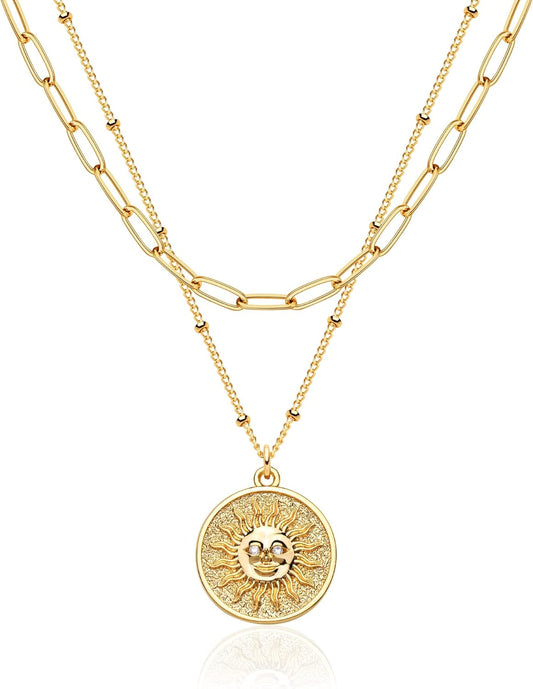 Layered Heart Necklace, Handmade 18K Gold Plated Dainty Choker With Arrow Bar Pendant for Women