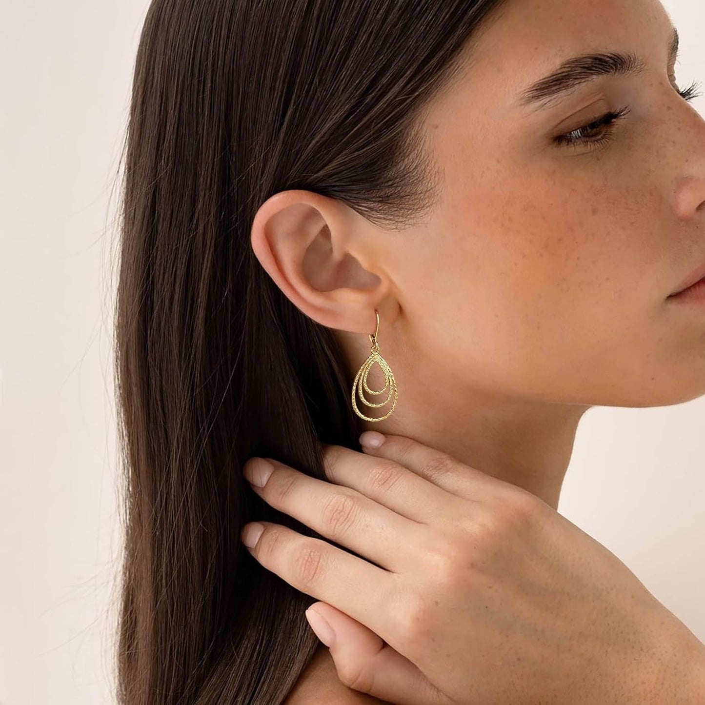 Gold Dangle Earrings for Women, 14K Gold Plated LightweightTeardrop Drop Earrings, Trendy Leverback Minimalist Jewelry for