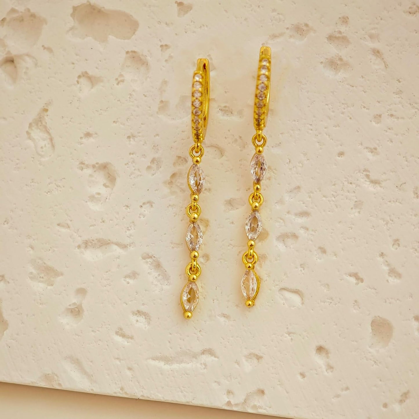Gold Earrings for Women Trendy, Simple Dainty 14K Gold Plated Paperclip Square Chain Link Dangle Pin Stud Huggie Earrings Lightweight
