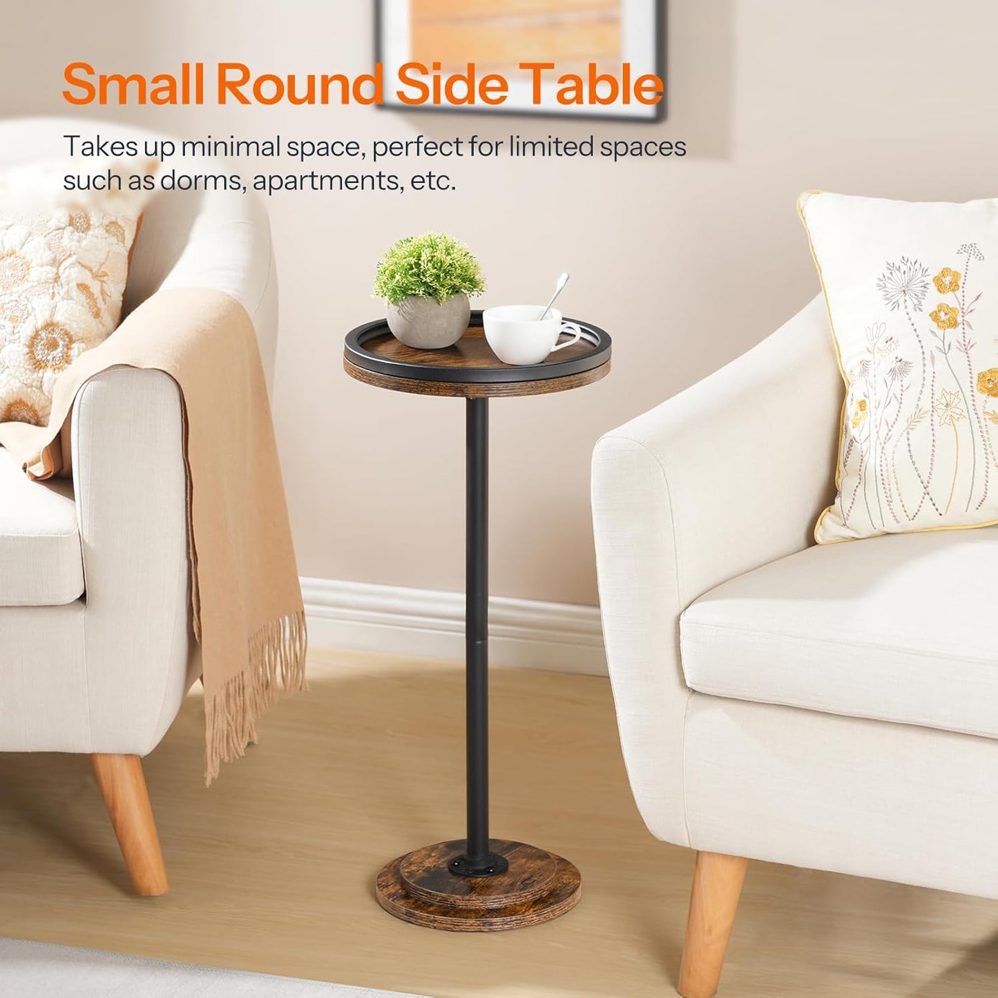 Small Round Side Table, Drink Table, Coffee Martini Table with Pedestal Accent