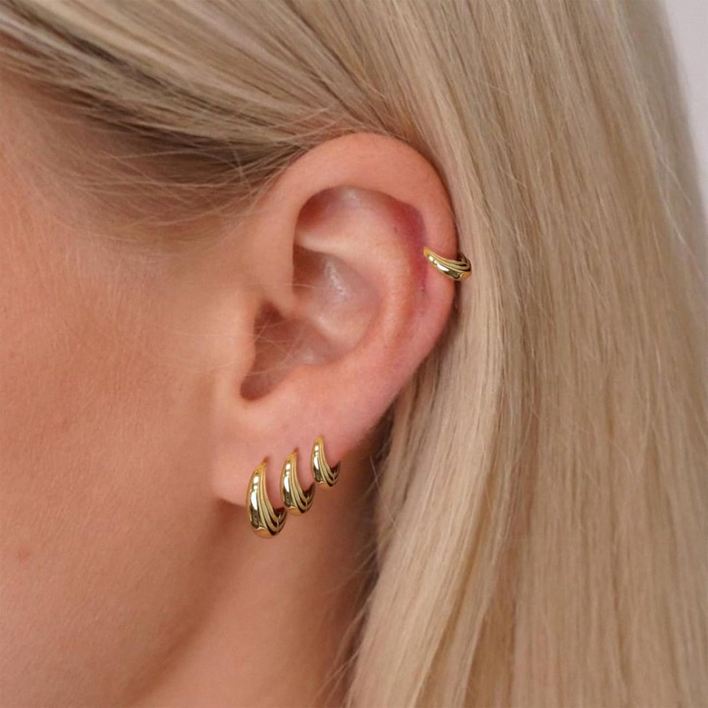 Small Gold Huggie Hoop Earrings Set for Women Men Hypoallergenic 14K Plated Stack Cartilage Earrings, Multiple Piercing