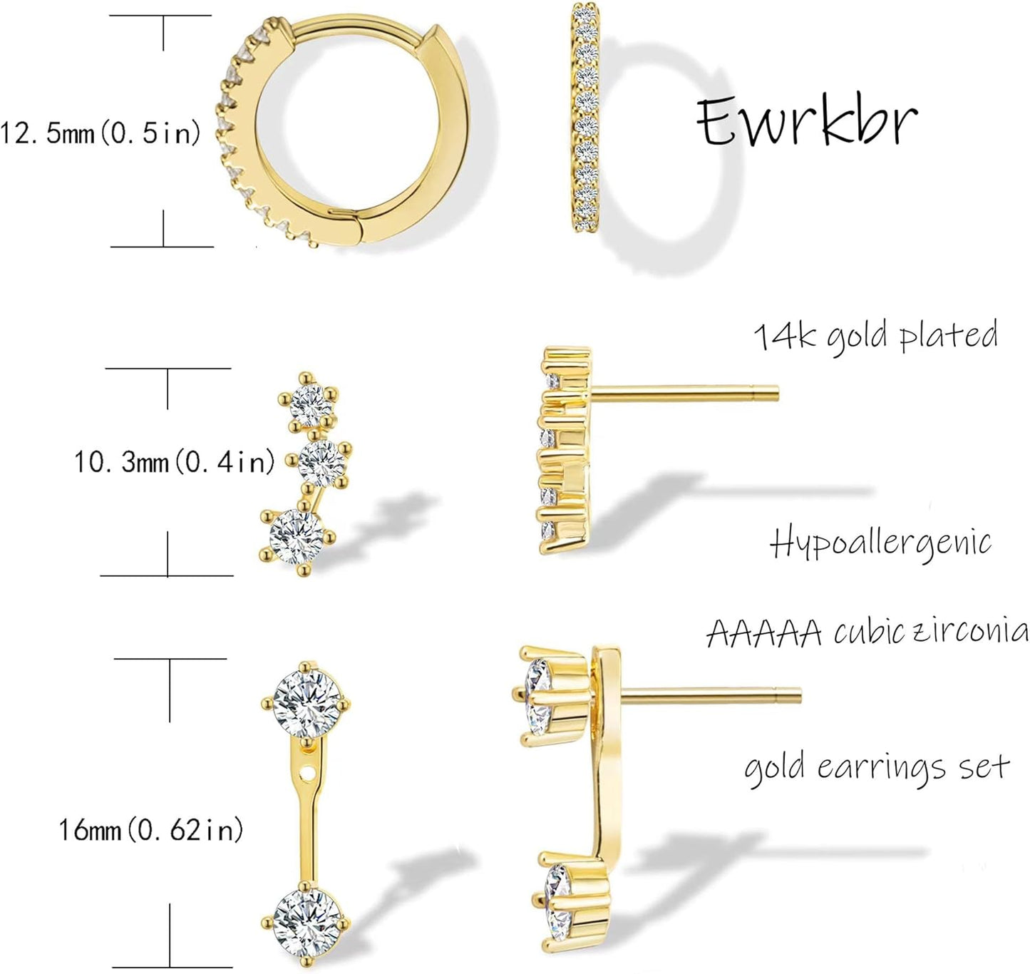 Gold Earrings for Women, 14k Gold Plated Dangle Huggie Earrings for Women Trendy Dainty Gold Hoop Earring Stacks