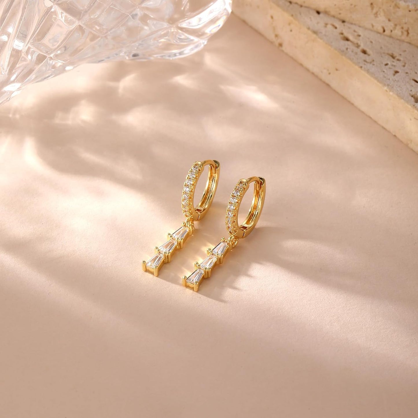 Dangle Earrings for Women 14K Gold Plated Dangly Dangling Earrings Dainty Trendy Drop Hypoallergenic Square
