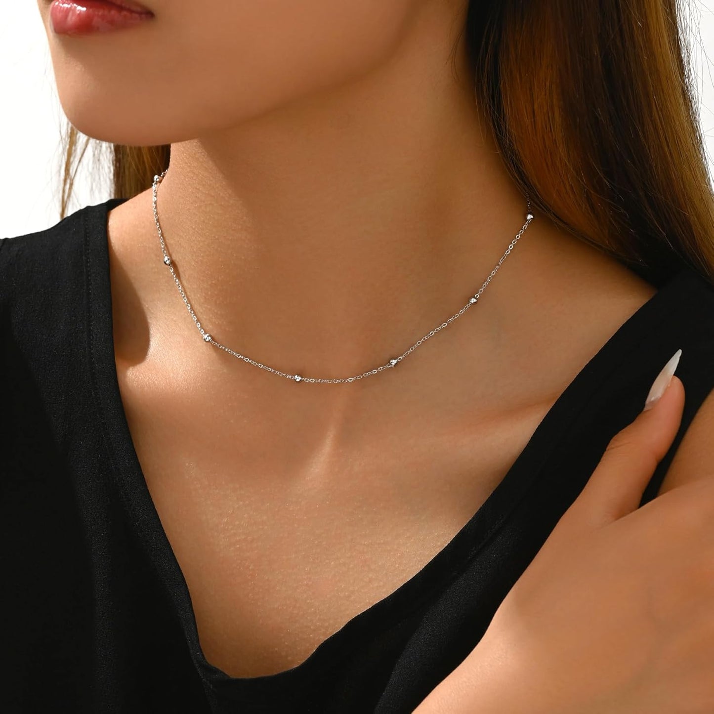 Dainty Gold Chain Necklace For Women - 18K Gold Plated Coin Disc Choker With Beaded & Paper Clip Layered Chain, Everyday Jewelry Gift