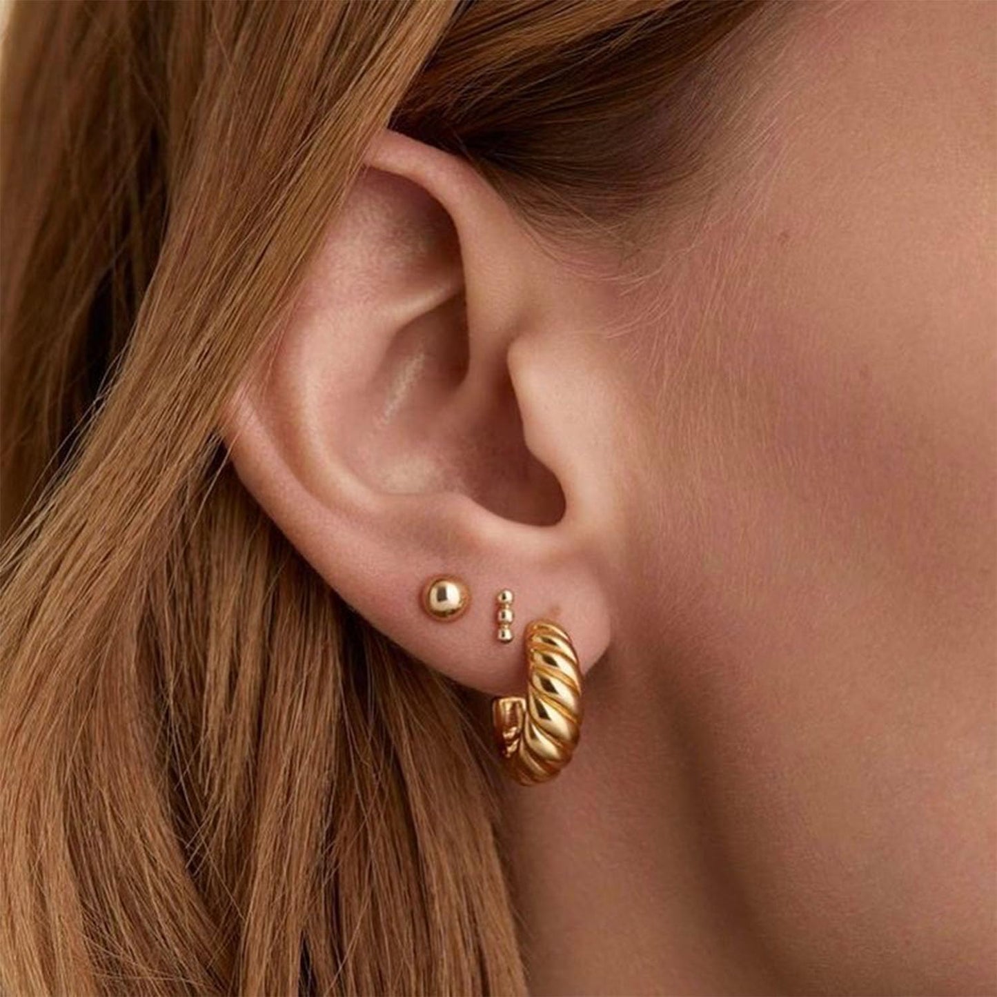 Freekiss 3 Pairs Gold Hoop Earrings Set: Dainty Stud Earrings Trendy Small 14K Gold Plated Hypoallergenic Dangle Cartilage