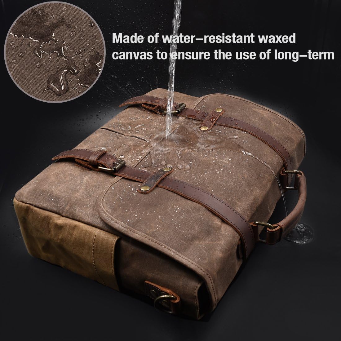 15.6 Inch Mens Messenger Bag Waterproof Vintage Genuine Leather Waxed Canvas Briefcase Large Leather Computer