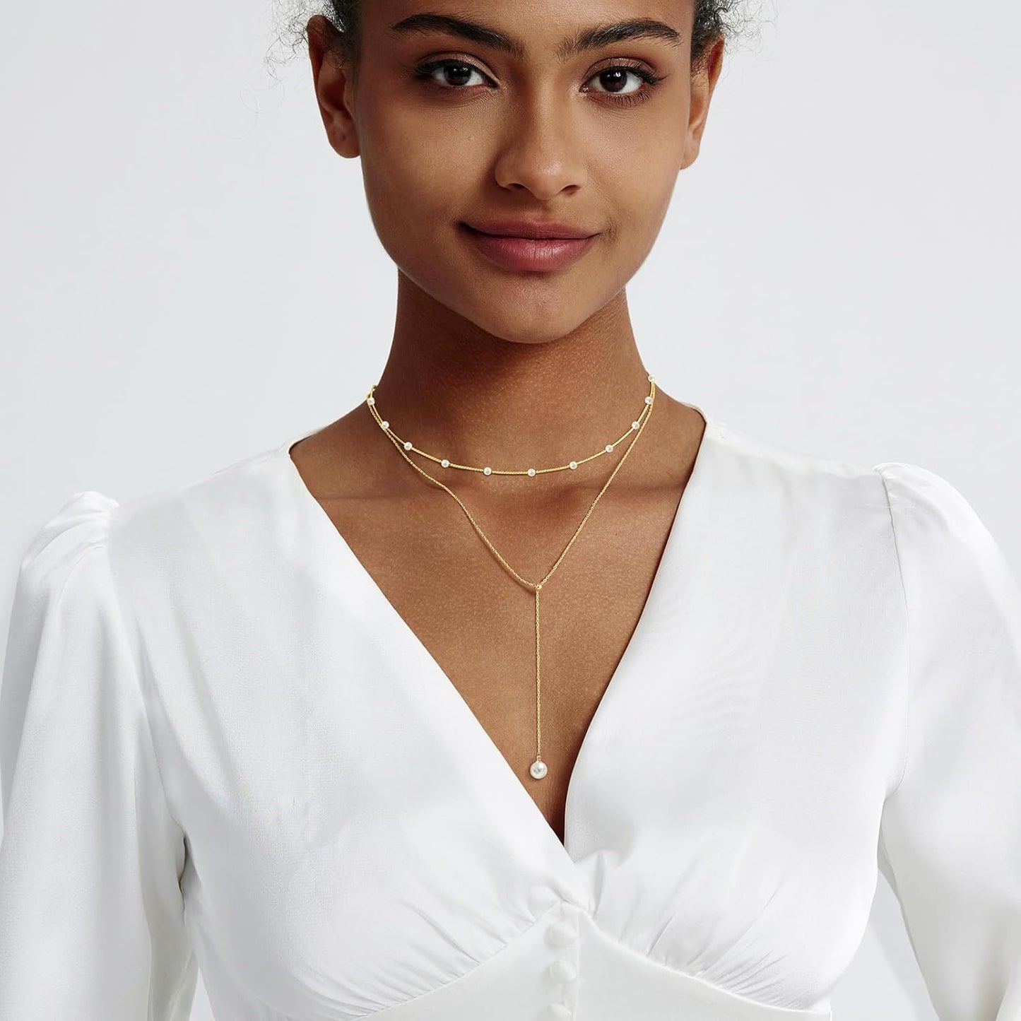 14K Gold-Plated Pearl Necklace Set: Dainty Layered Daisy Choker, Trendy Jewelry Gift for Women