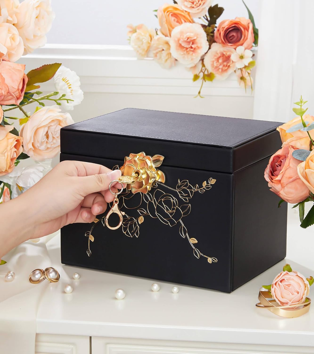 Jewelry Box with Lock: Jewelry Organizer for Dresser - 3-Drawer Earrings Storage
