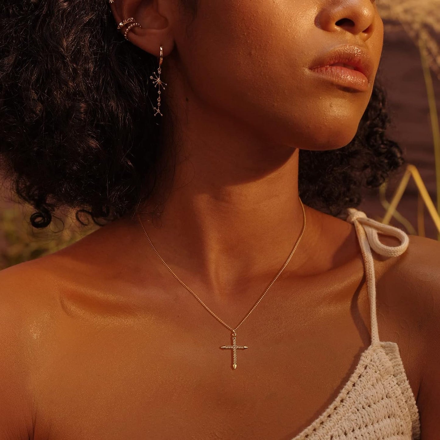 Cross Necklace 14K Plated Dainty Chain, Minimalist Faith Pendant Religious Prayer Jewelry Gift