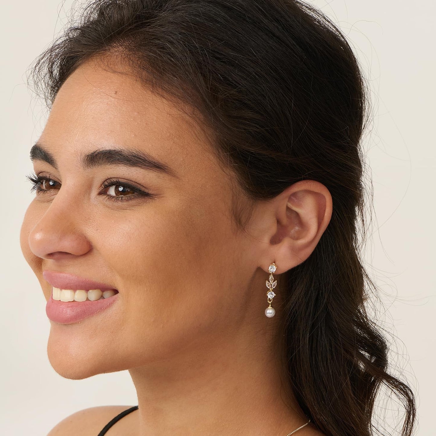 Pearl Earrings: 14k Gold-plated Cubic Zirconia Accented Pearl Drop Dangle Wedding Engagement Earrings For Women Bridal Bridesmaid