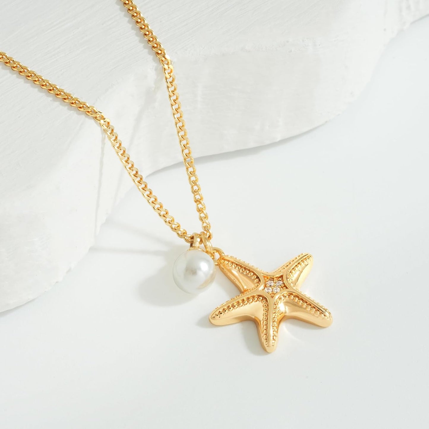 14K Gold Plated Shell/Starfish/Anchor/Dolphin Pendant Necklaces Ocean Beach Summer Jewelry for Women