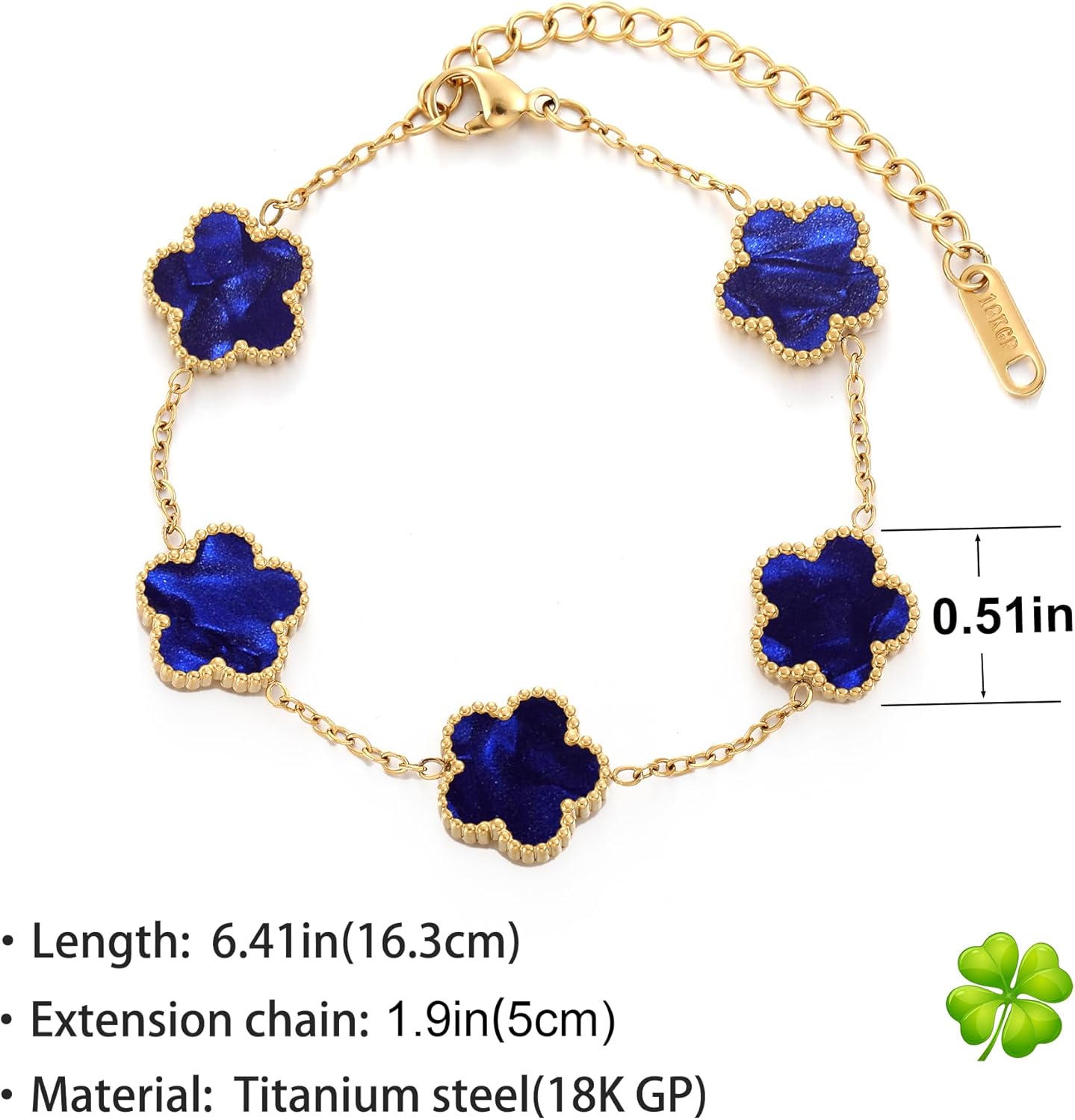 Four Leaf Clover Bracelet for Women 18K Gold Plated Stainless Steel Lucky 4 Leaf Gold Link Bracelet Jewelry Gift for Women