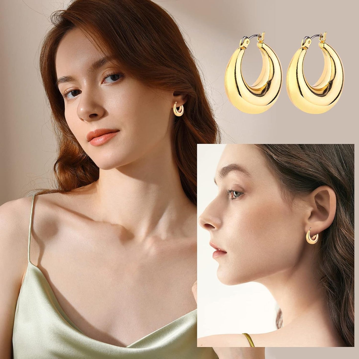 Chunky Hoop Earrings Set 14K Gold Hoop Earrings for Women Hypoallergenic, Thick Hoops Earring set, Twist Huggie Hoop Earring