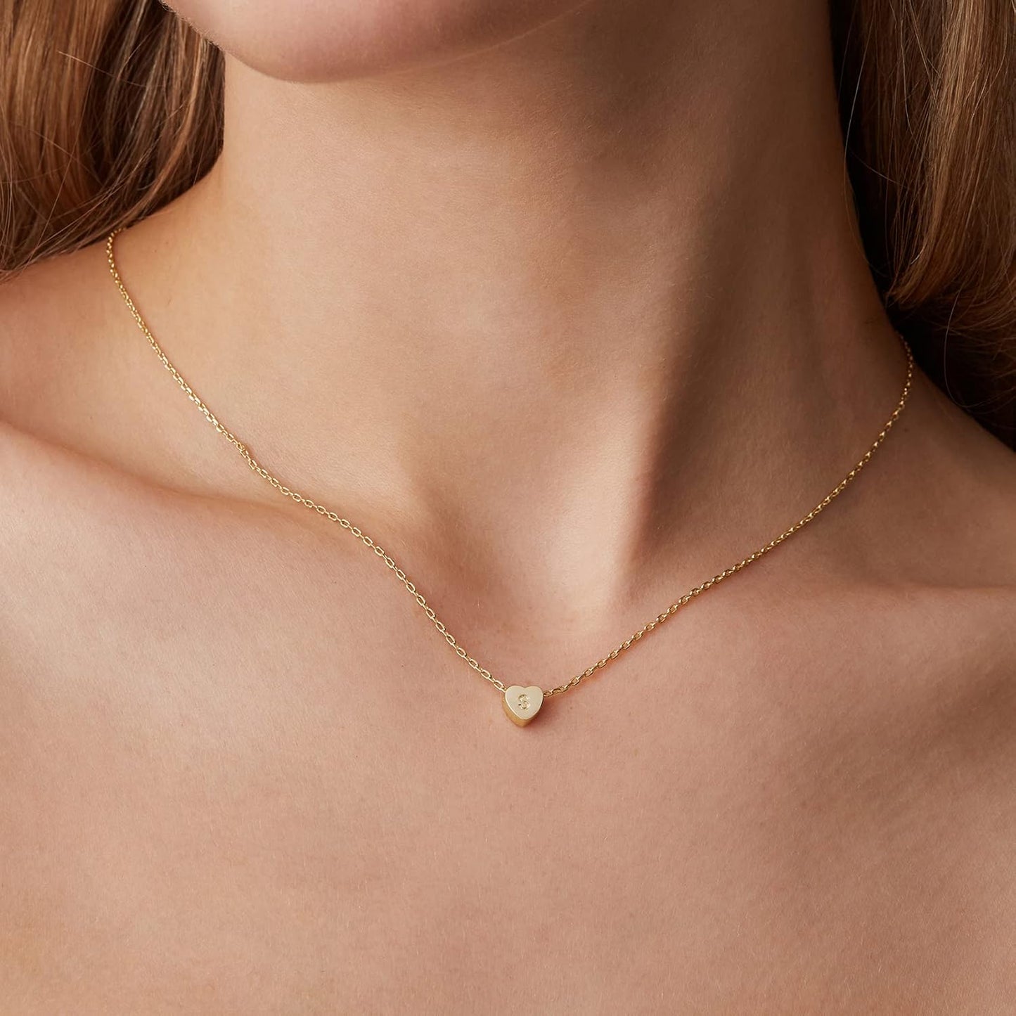 Adjustable 14K Gold Heart Choker - Personalized Letter Necklace