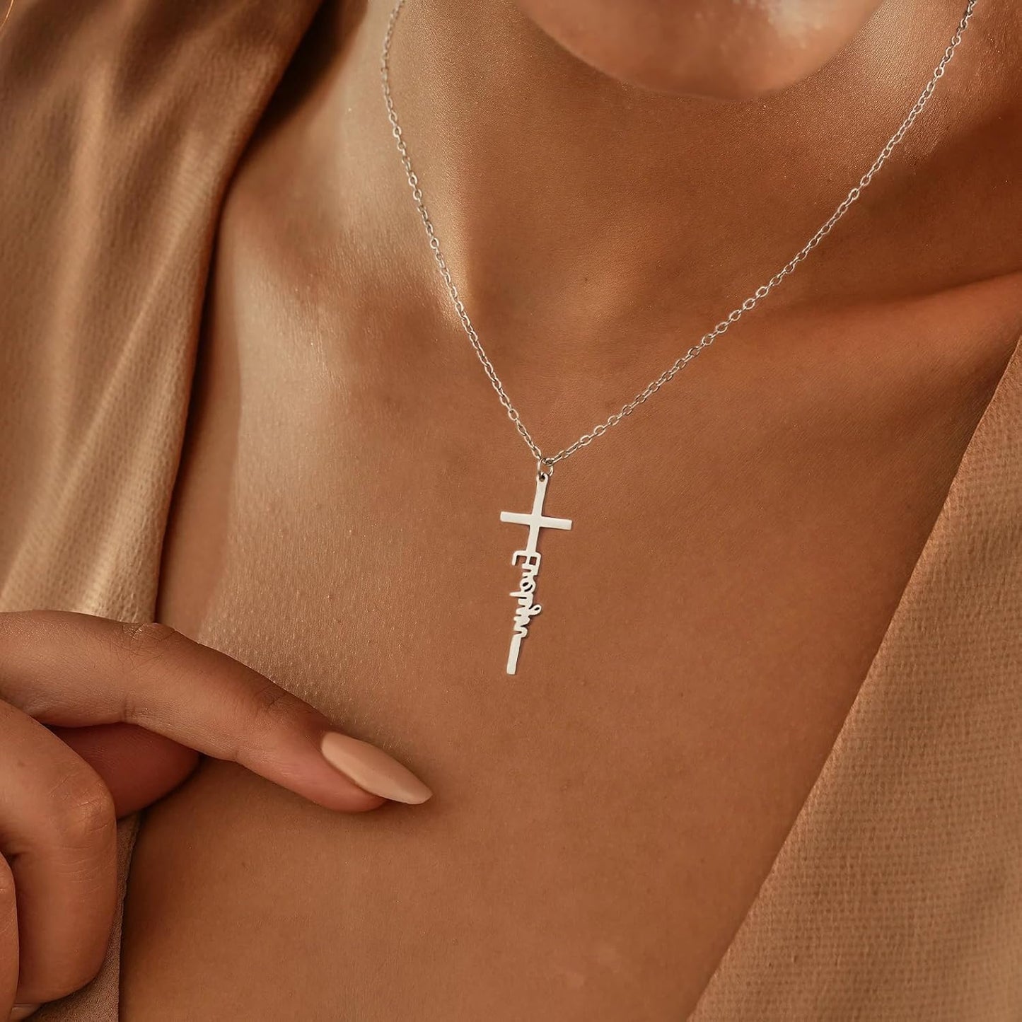 Dainty Small Cross Necklace, 14K Gold Silver Plated Religious Pendant Charm, Baptism Easter Faith Jewelry Gift for Women