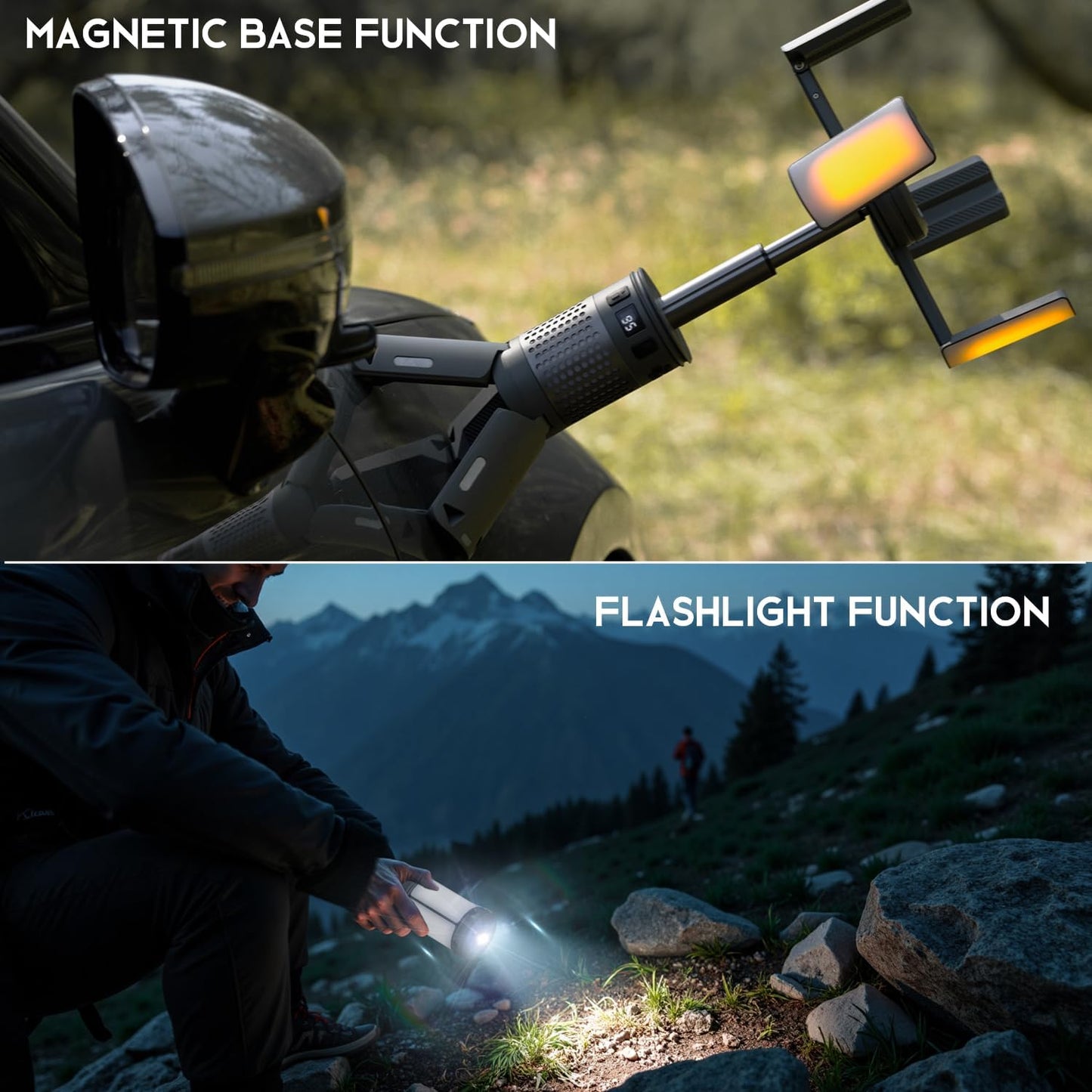 OMOMMD Telescopic Camping Lights, Rechargeable Camping Lights with Stand,12000mAh Collapsible Camping Lanterns, Magnetic Base Portable Flashlights IPX5 Waterproof for Camping,Hiking,Emergency Use
