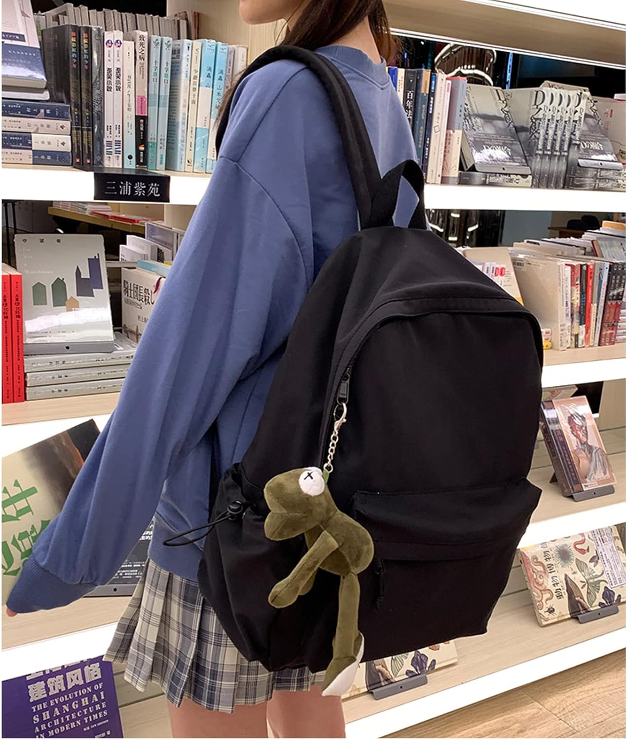 Black School Backpack for Girls Women Boys, Lightweight Simple Middle School Back Pack Daypack