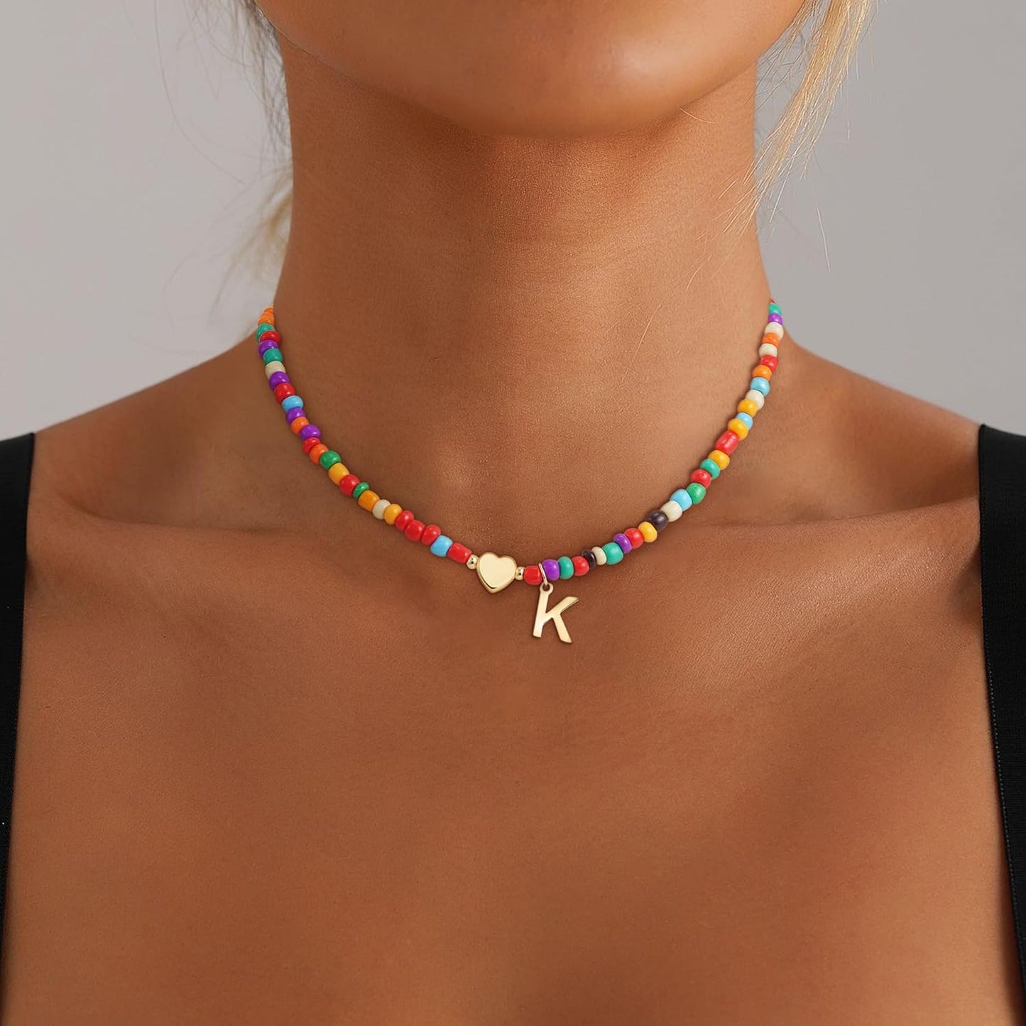 Colorful Beaded Initial Necklace for Girls & Women - Dainty Choker, Perfect Gift for Teens