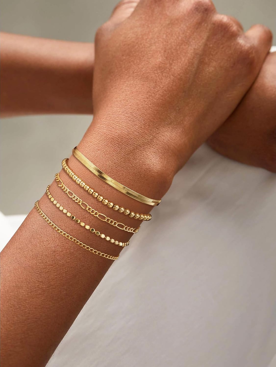 Gold Bracelets for Women Waterproof, 14K Real Gold Jewelry Sets Trendy Thin Dainty Stackable Cuban Link