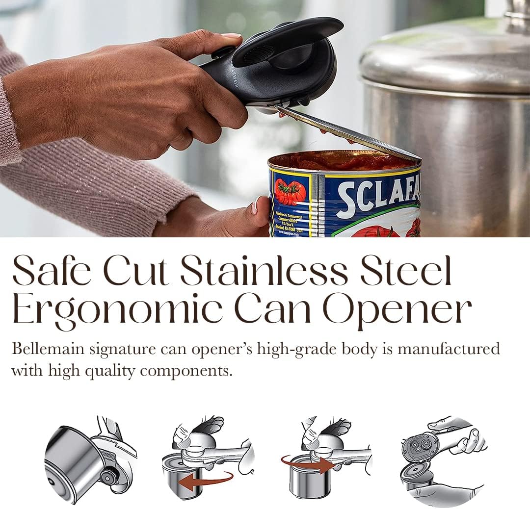 Manual Can Opener, Stainless Steel for Seniors with Ergonomic Grip & Smooth Edge