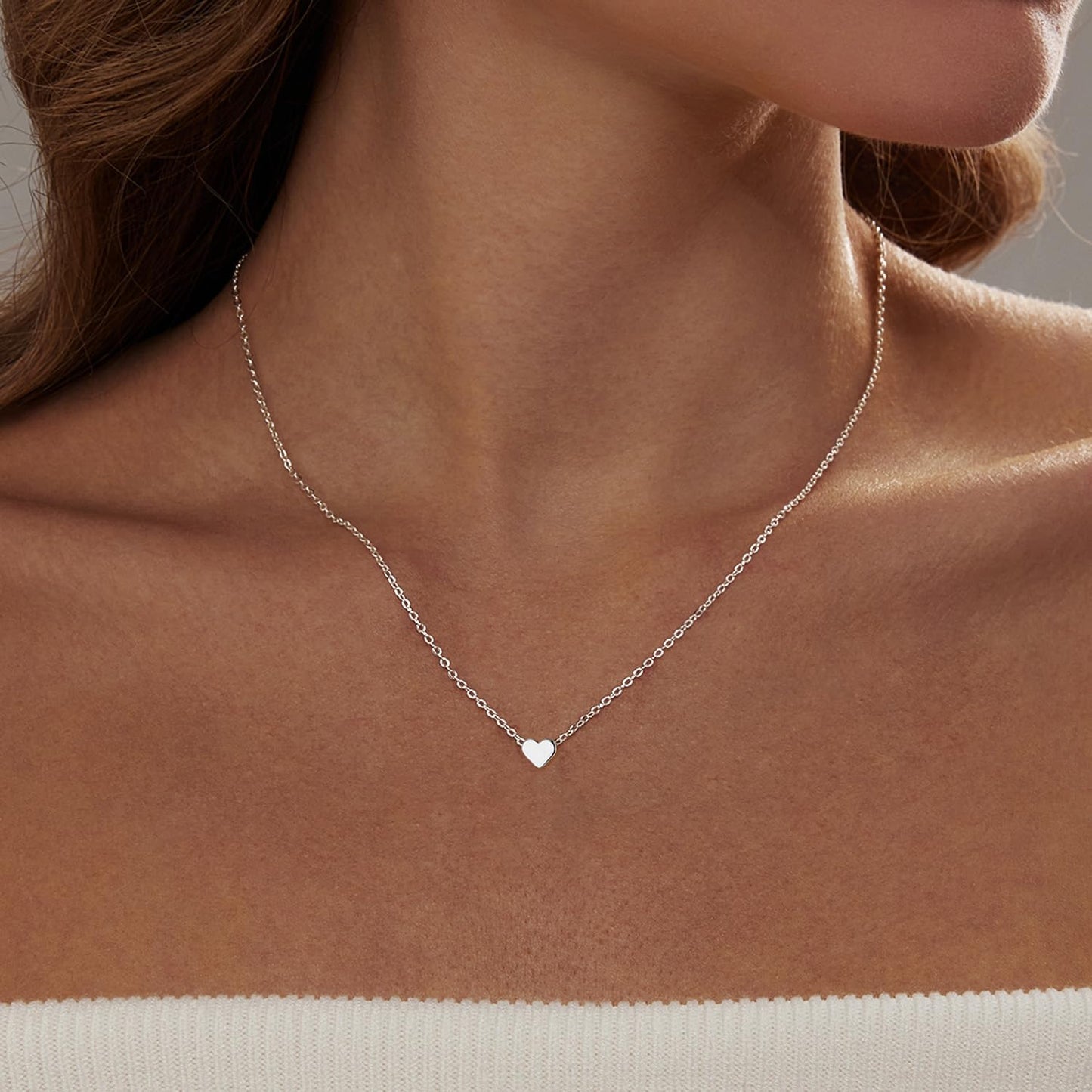 Gold/Silver Plated Heart Necklace for Women, Dainty Love Pendant Choker, Trendy Layered Chain Jewelry Gift for Her