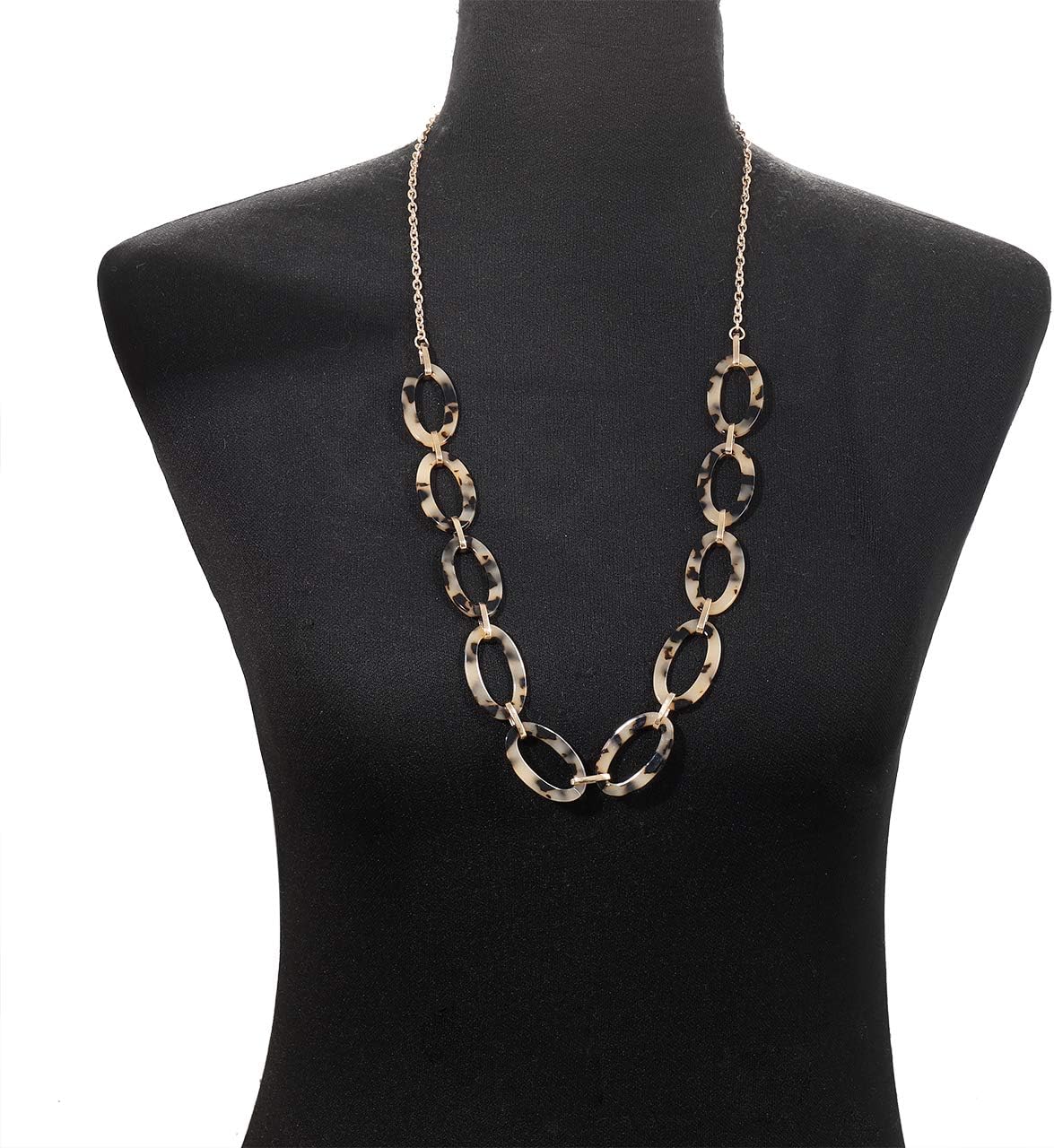Leopard Print Necklace, Tortoise Acrylic & Metal Link Choker Collar for Women