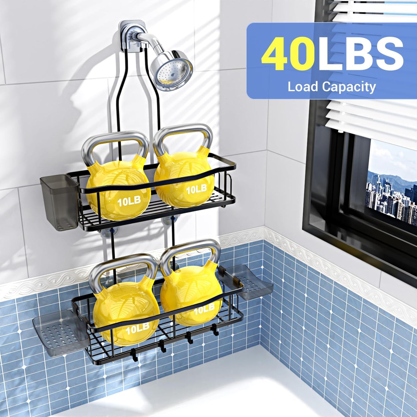 Hanging Shower Caddy Bathroom Organizer: Rustproof Shower Shelf Racks Over Shower Head - No Drilling