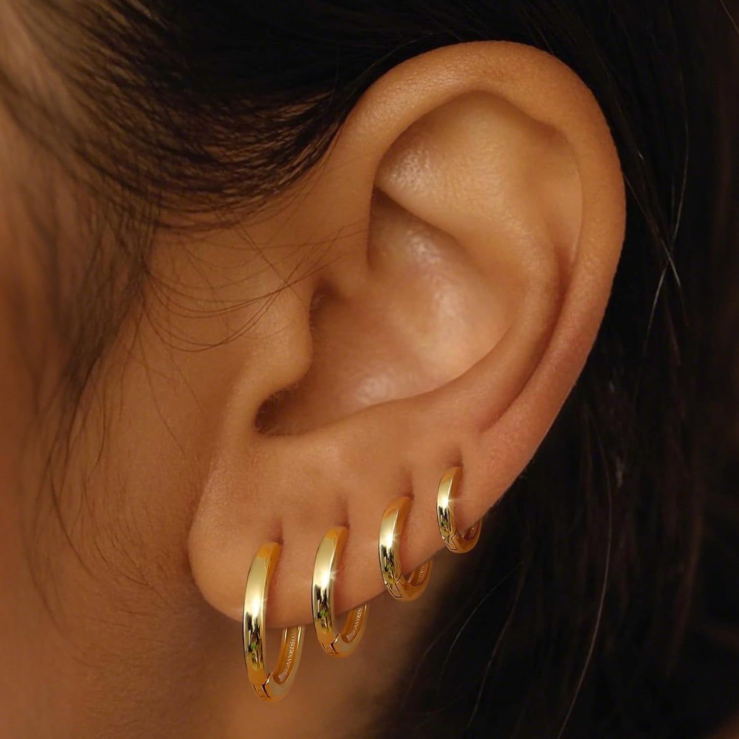 3Pairs 925 Sterling Silver, 14K Gold Plated Small Huggie Hoop Earrings Sets for Multiple Piercing CZ Cartilage Earrings Stacks
