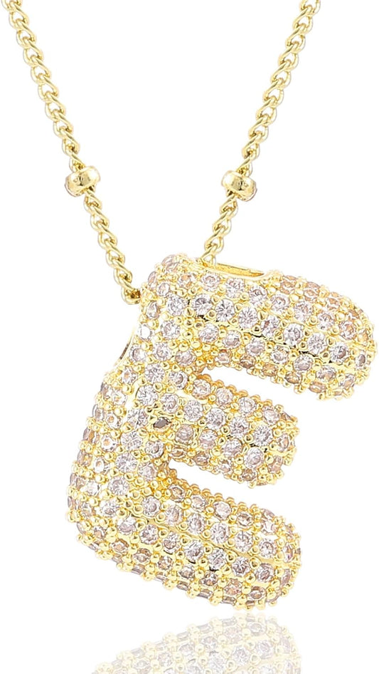 Personalized Chunky Initial Necklace: 14K Gold Plated Bubble Balloon Charm Pendant for Women