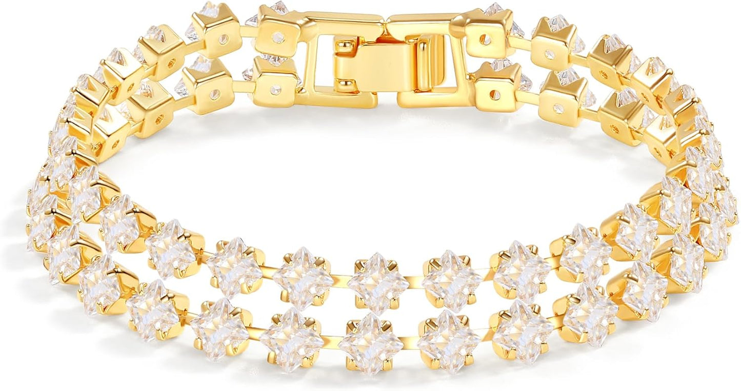 14K Gold Plated Tennis Bracelet for Women – Classic CZ Link Design, Fits 6.0"–7.2" Wrists – Stylish Sparkling Jewelry Gift